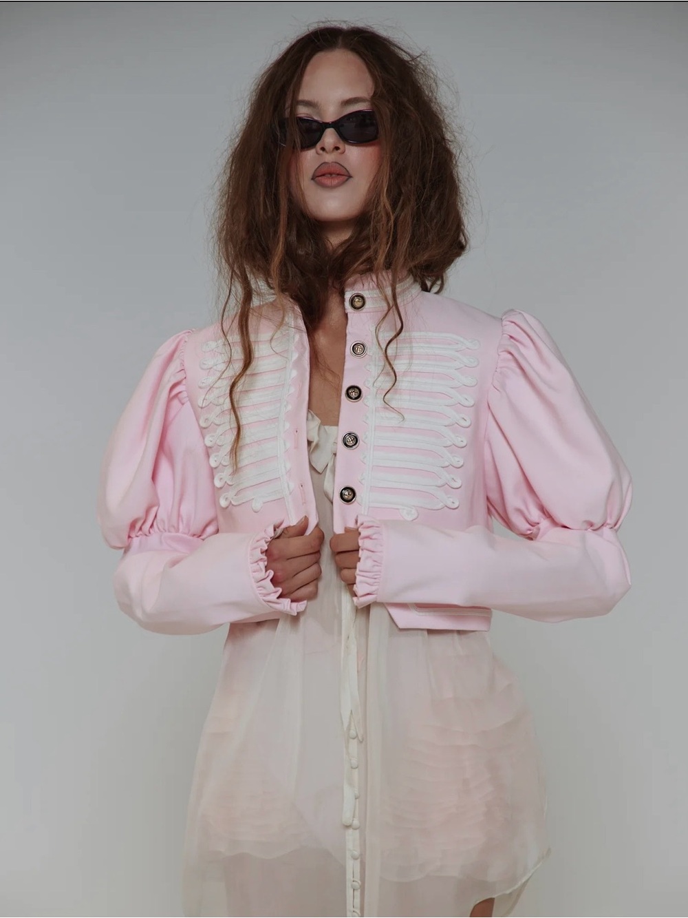 Selkie Light Pink Cropped Military-Style Blazer